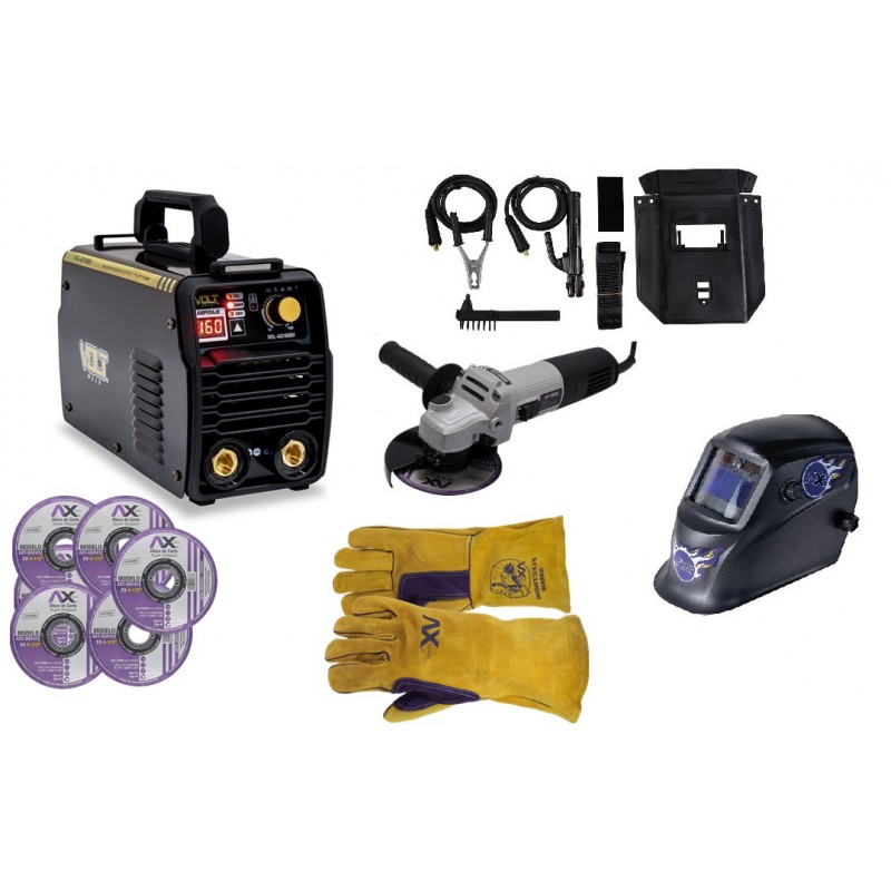 Combo VOL-AS160BV + Careta electrónica + miniesmeril + guantes + discos